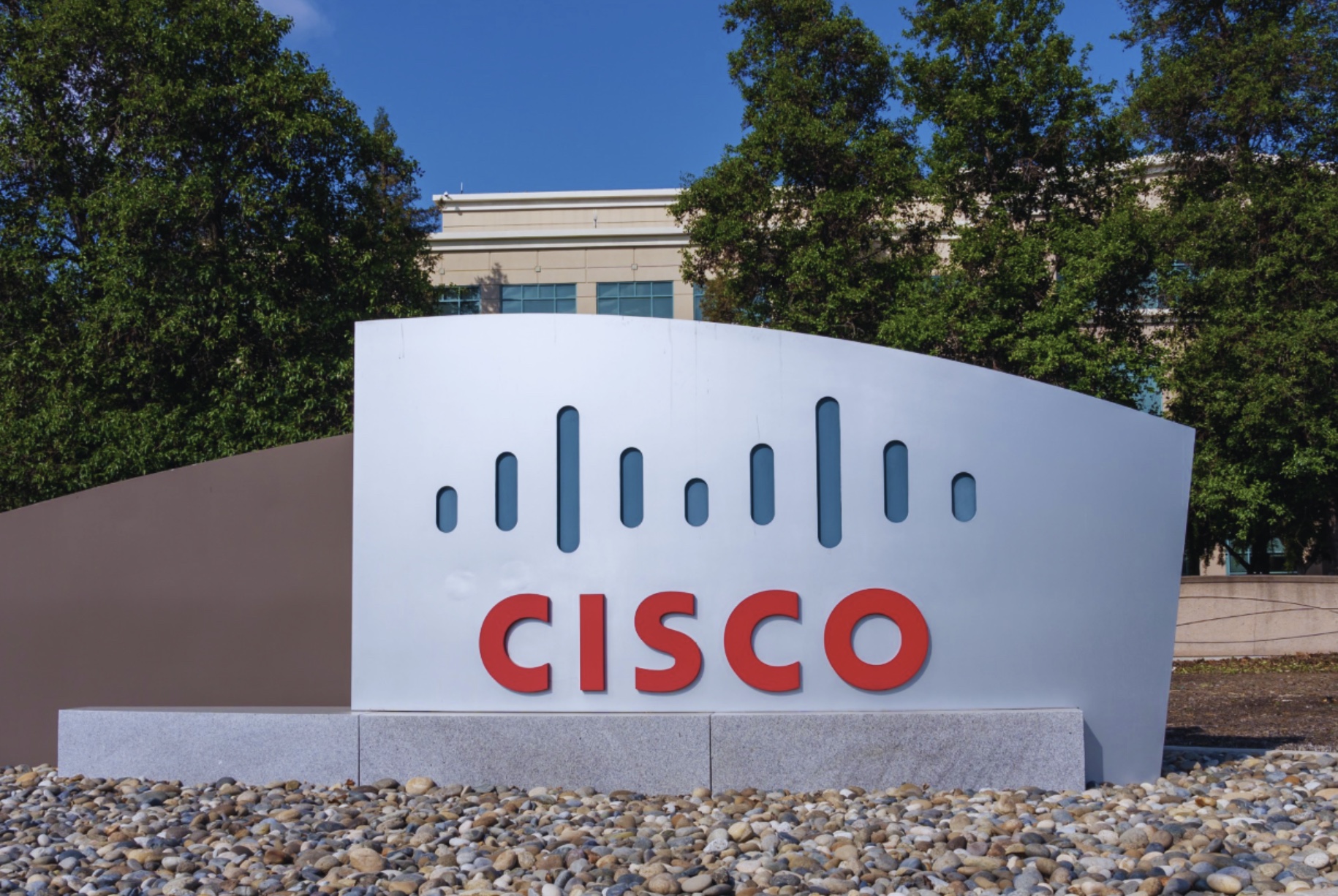 Cisco sign at its headquarters in San Jose, California, USA - June 8, 2023. Cisco Systems, Inc., is an American-based multinational digital communications technology conglomerate .